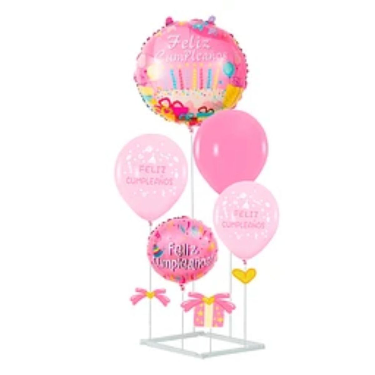 GENERICO - Set de globos feliz cumpleaños rosa con base 6pcs