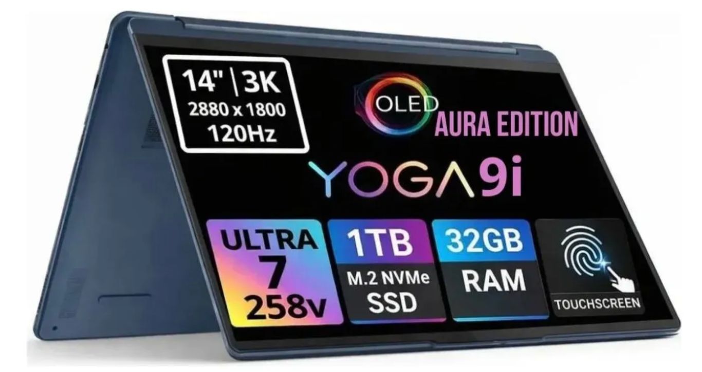 Notebook NEW Yoga 9i AURA EDITION 14" 3k 2-EN-1 OLED INTEL ULTRA 7 258V SSD 1TB 32GB