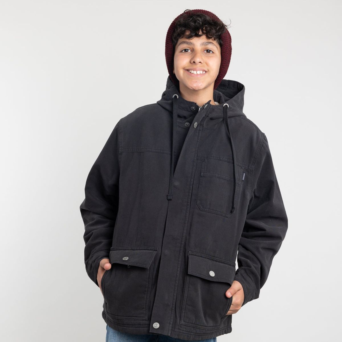 POLEMIC - Chaqueta Canvas niño forrada en sherpa Negro Polemic