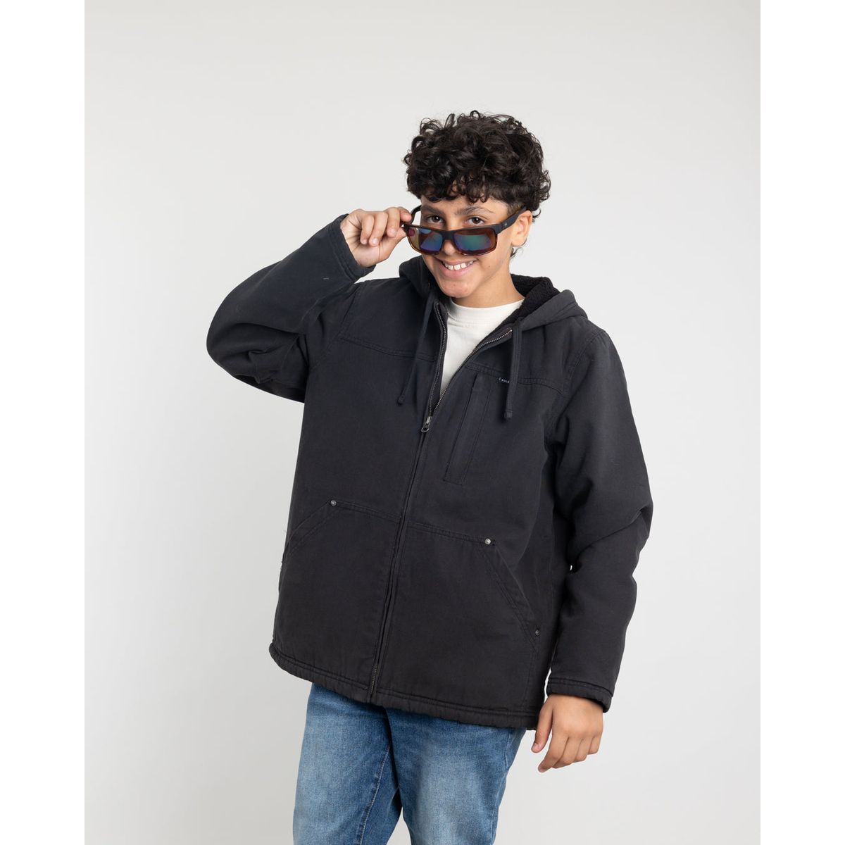POLEMIC - Chaqueta Canvas niño procesada y forrada Negro Polemic