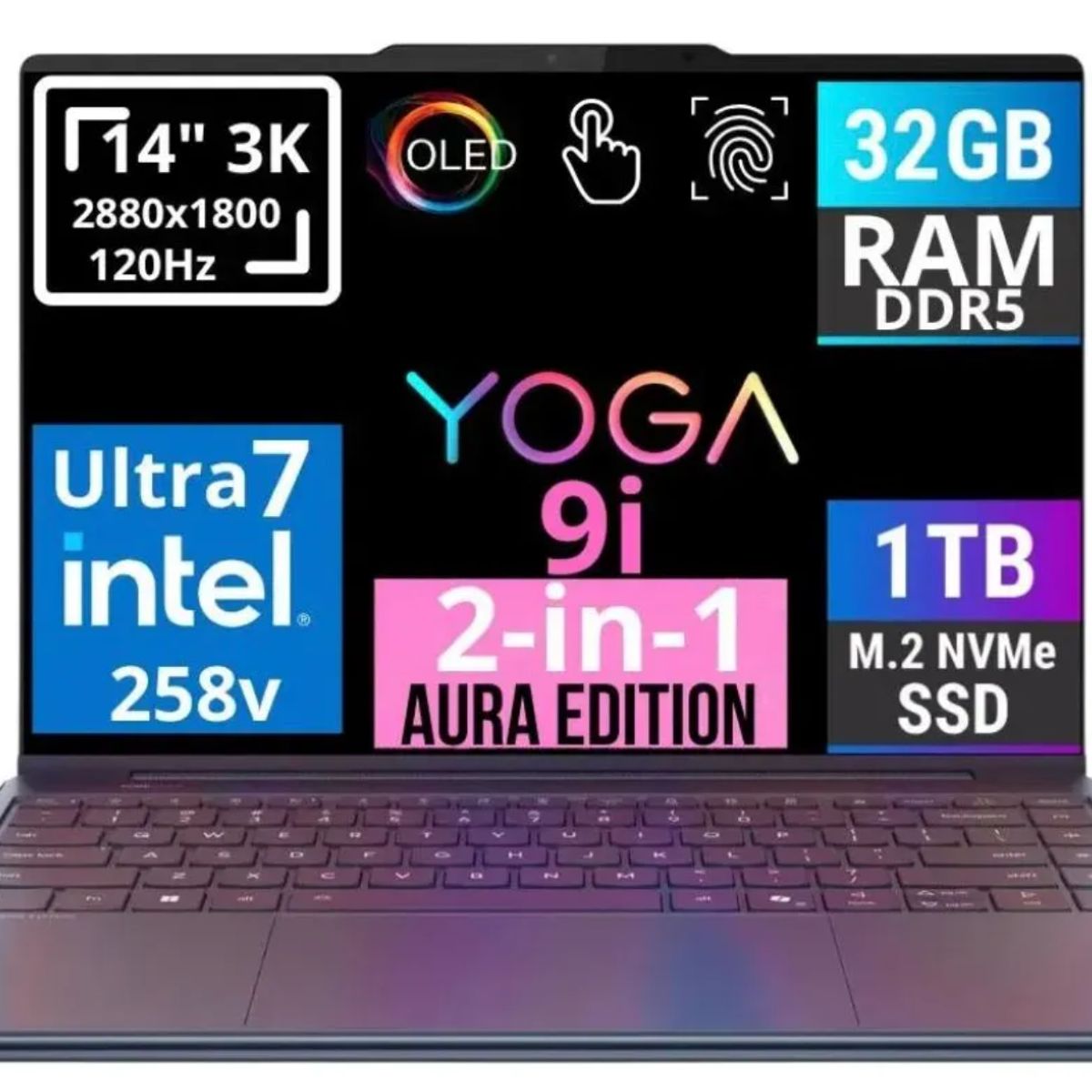 LENOVO - Notebook Lenovo NEW Yoga 9i AURA EDITION 14" 3k 2-EN-1 OLED INTEL ULTRA 7 258V SSD 1TB 32GB RAM