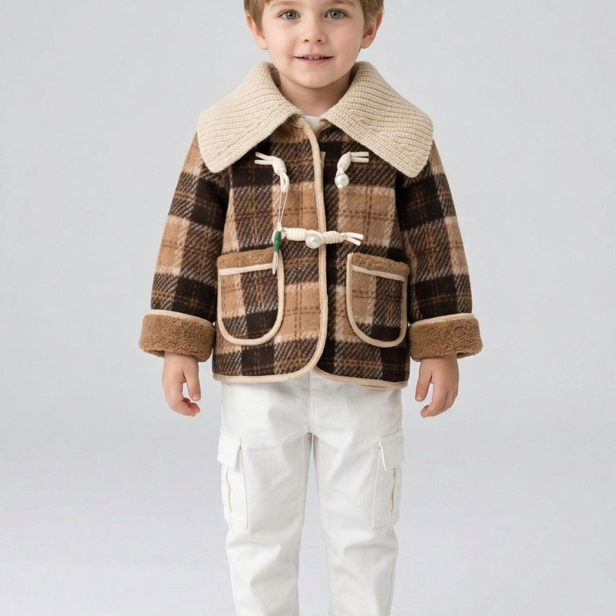 KIBOU - Chaqueta Niño Invierno Cuadros Abrigo Polar Grueso