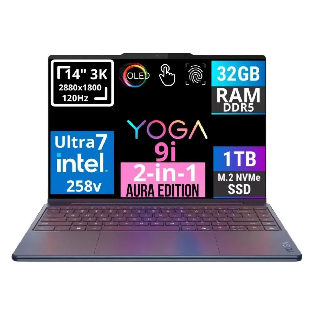 LENOVO - Notebook Lenovo NEW Yoga 9i AURA EDITION 14" 3k 2-EN-1 OLED INTEL ULTRA 7 258V SSD 1TB 32GB RAM