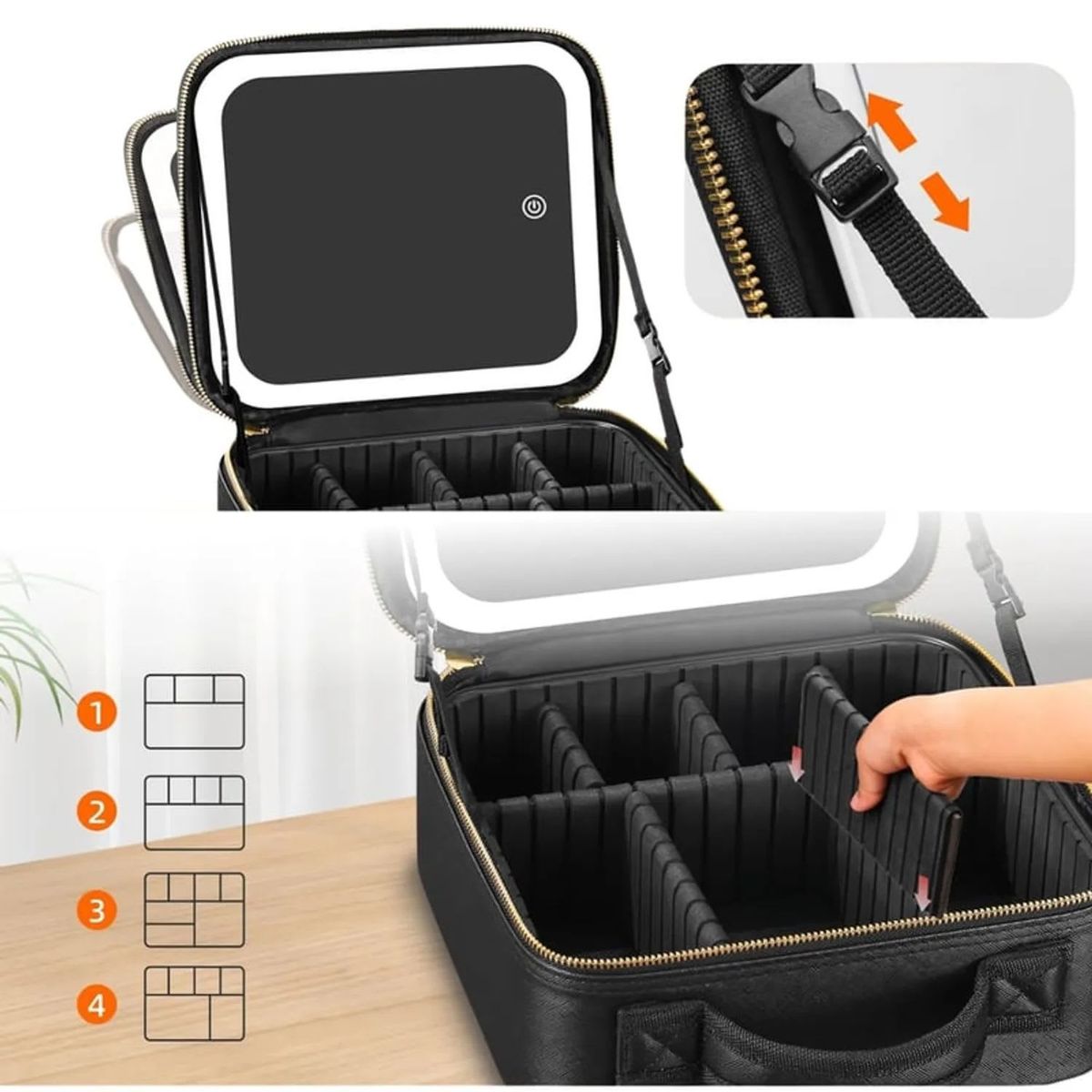 MOVI - Cosmetiquero Portátil con Espejo LED y Organizador de Maquillaje