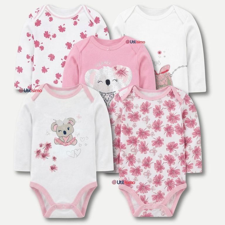 Pack 5 Bodys Manga Larga 100% Algodon Bebe Nina Koala Dreamer Multicolor 24 MESES