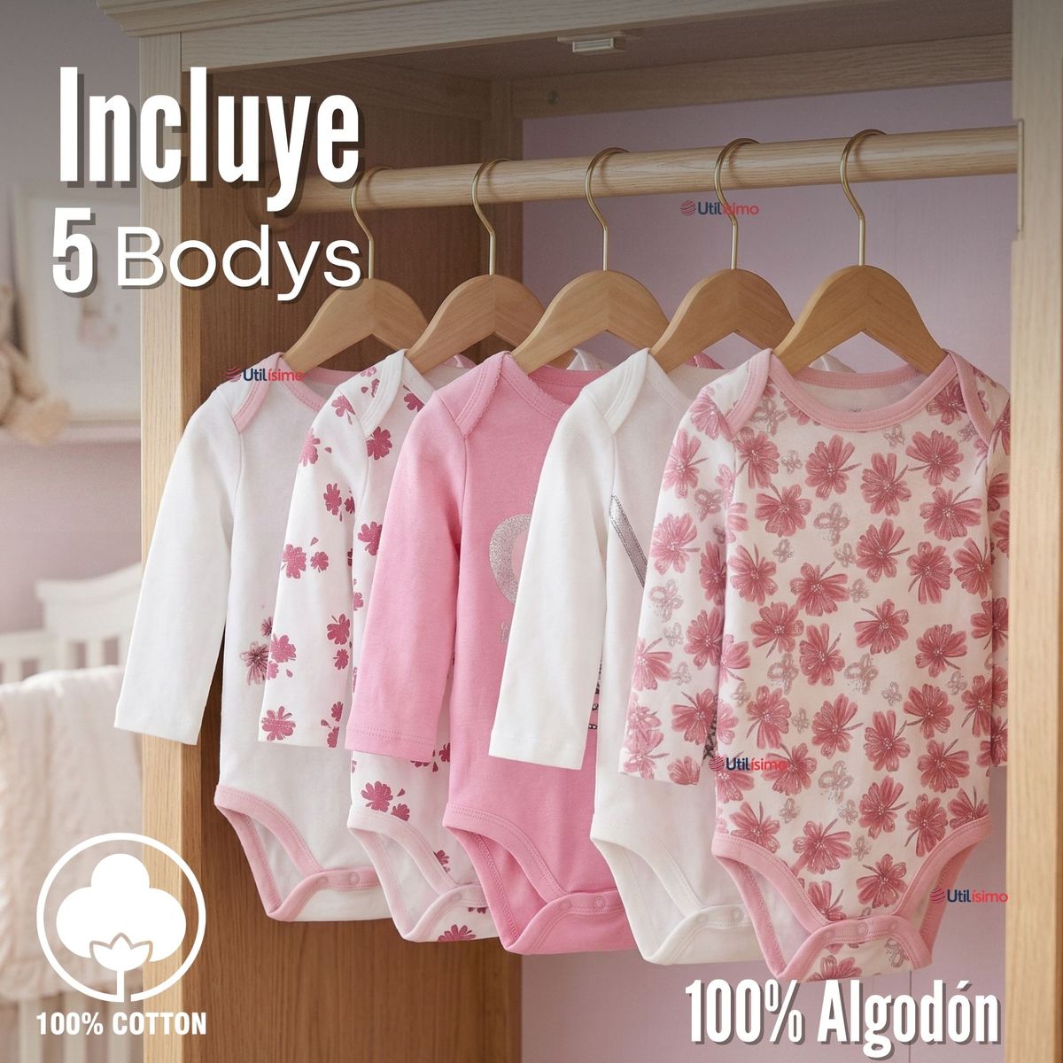 TEDMIMAK - Pack 5 Bodys Manga Larga 100% Algodón Bebé Niña Koala Dreamer