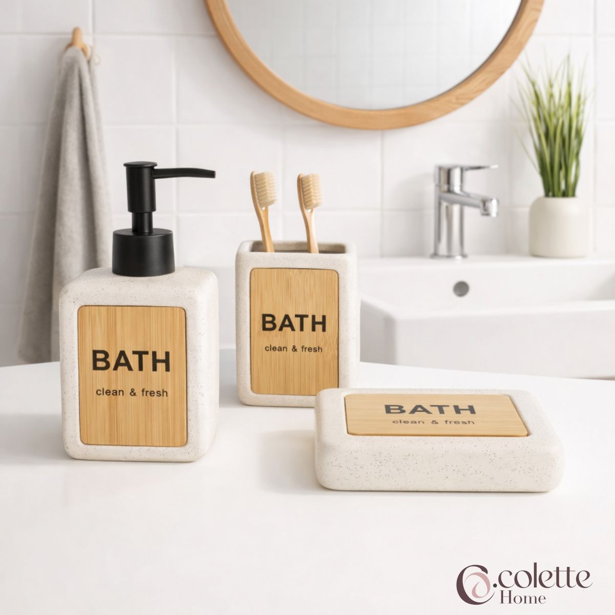 COLETTE - Set de Accesorios de Baño 3 Piezas Cerámica Bath