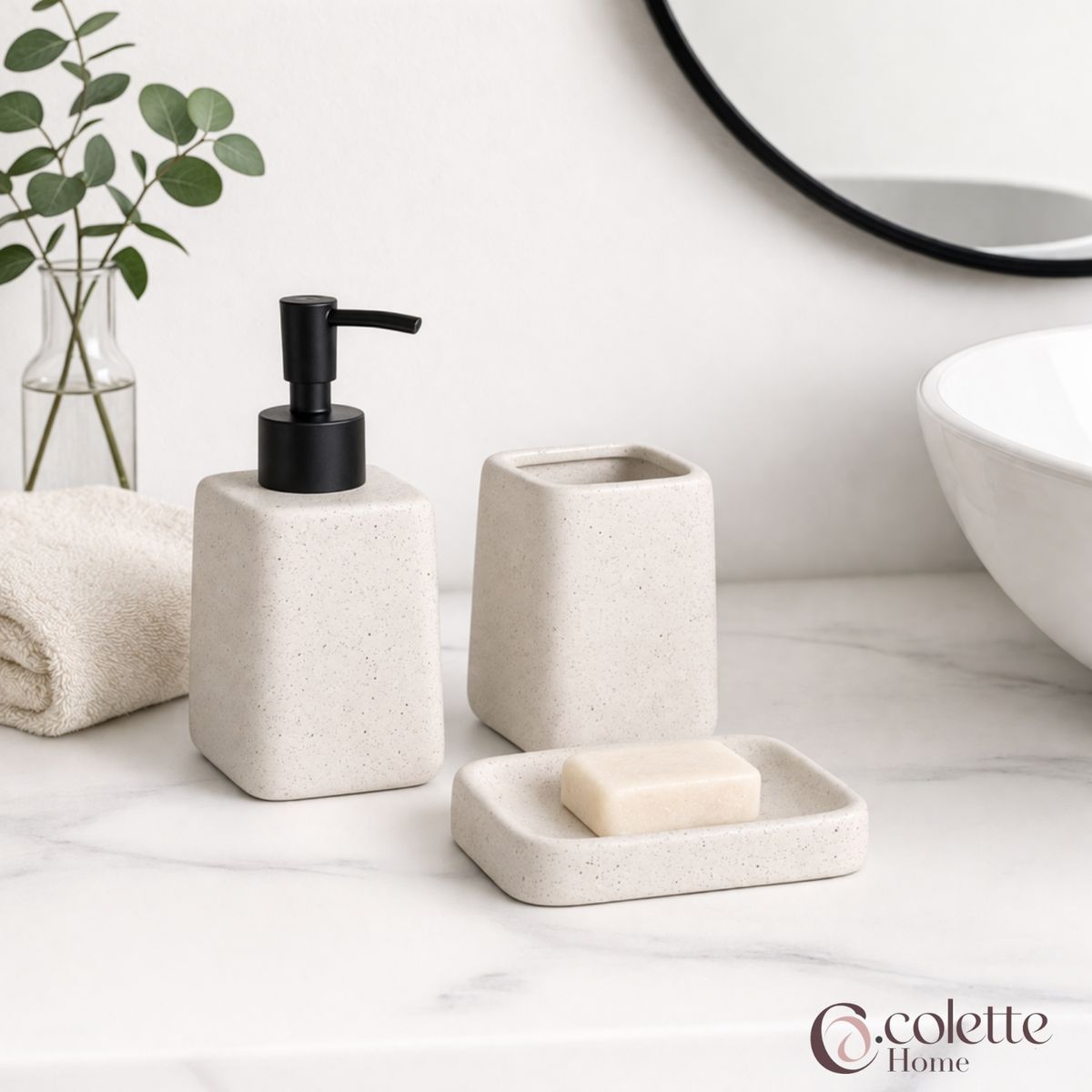 COLETTE - Set de Accesorios de Baño 3 Piezas Cerámica Relax