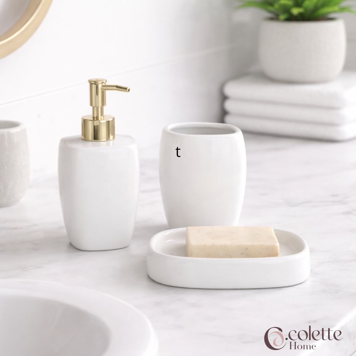COLETTE - Set de Accesorios de Baño 3 Piezas Cerámica Nube