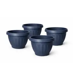 GENERICO - Pack 4 Maceteros Plástico Redondo Azul Metalizado 19 cm