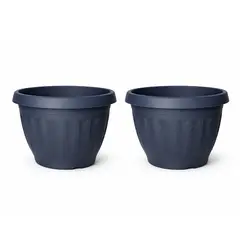 GENERICO - Pack 2 Maceteros Plástico Redondo Azul Metalizado 23 cm