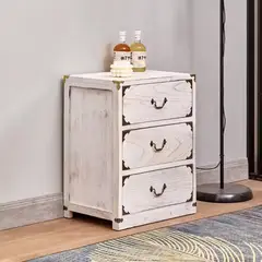 CASTELLARO - VELADOR DORMITORIO LUPE 3 CAJONES BLANCO RUSTICO