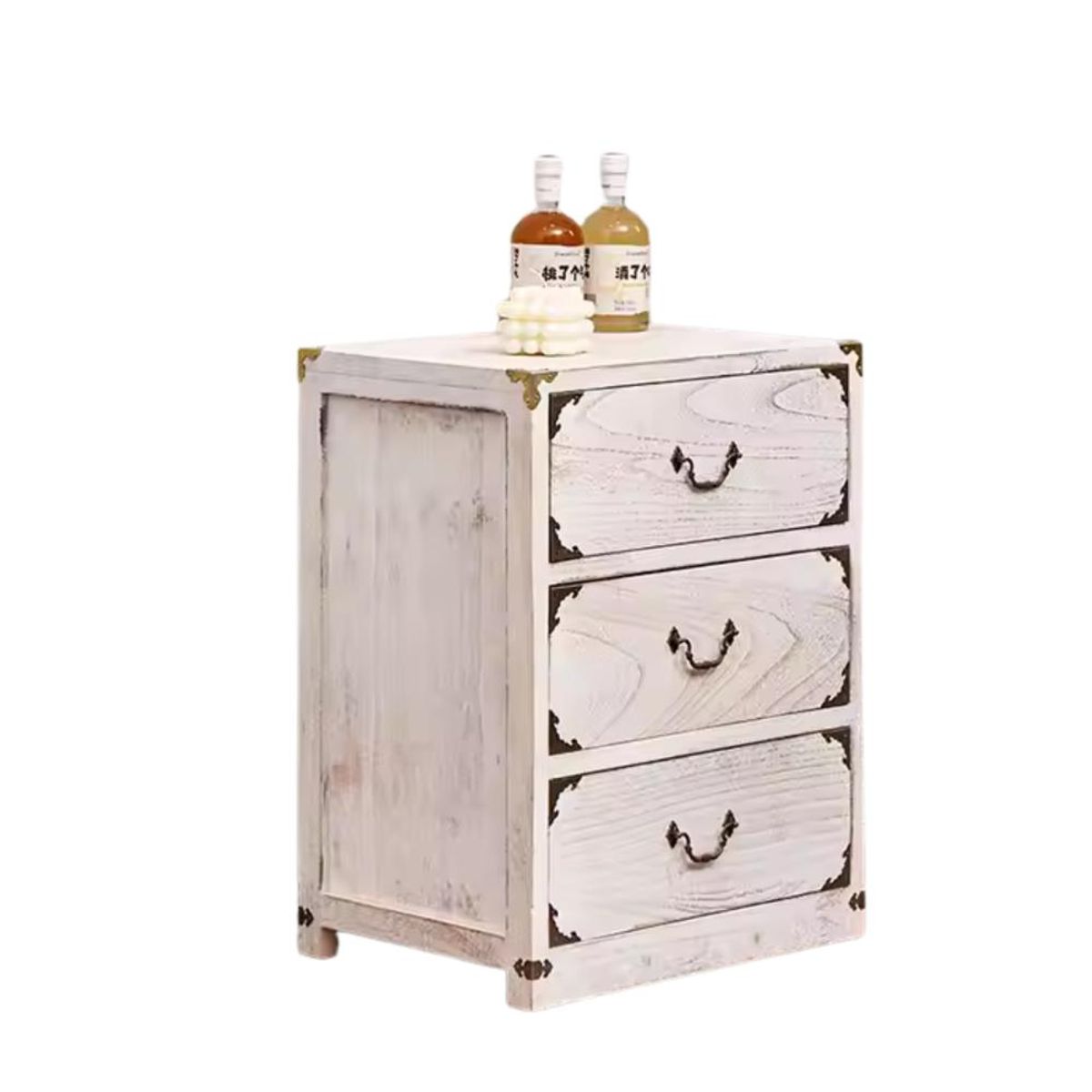 CASTELLARO - VELADOR DORMITORIO LUPE 3 CAJONES BLANCO RUSTICO