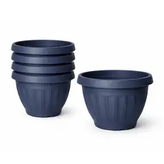 GENERICO - Pack 5 Maceteros Plástico Redondo Azul Metalizado 28 cm