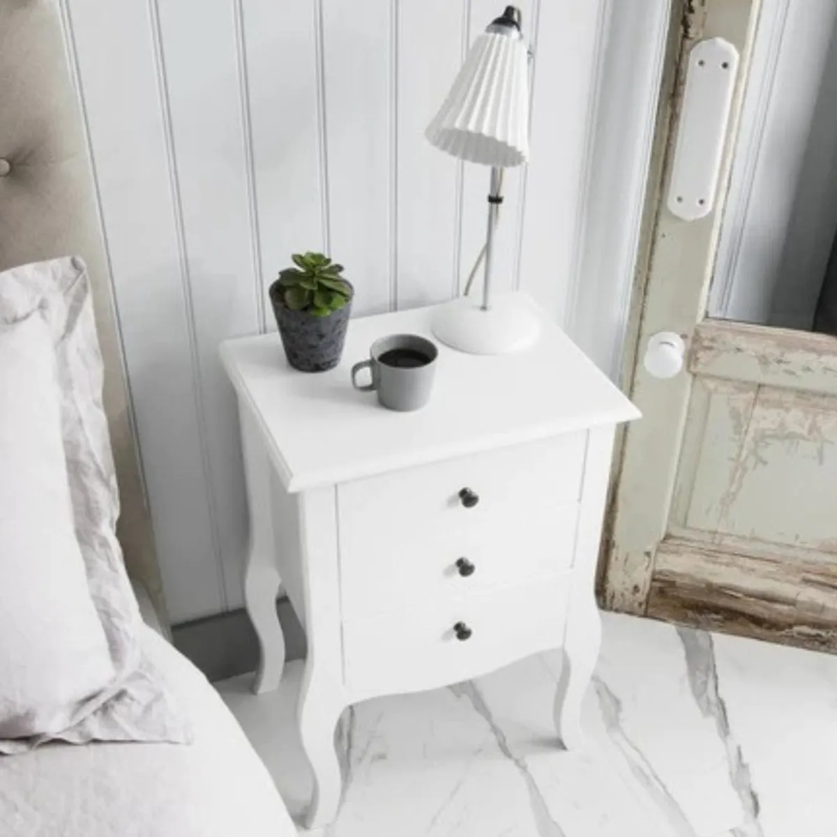 CASTELLARO - SET DE 2 VELADORES DORMITORIO GENOVA 3 CAJONES BLANCO
