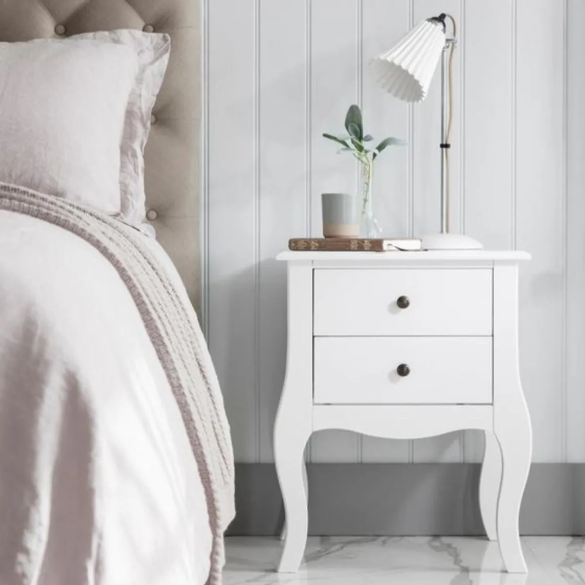 CASTELLARO - SET DE 2 VELADORES DORMITORIO GENOVA 2 CAJONES BLANCO