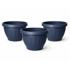 GENERICO - Pack 3 Maceteros Plástico Redondo Azul Metalizado 35 cm