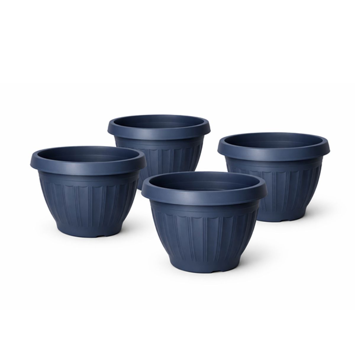 GENERICO - Pack 4 Maceteros Plástico Redondo Azul Metalizado 42 cm