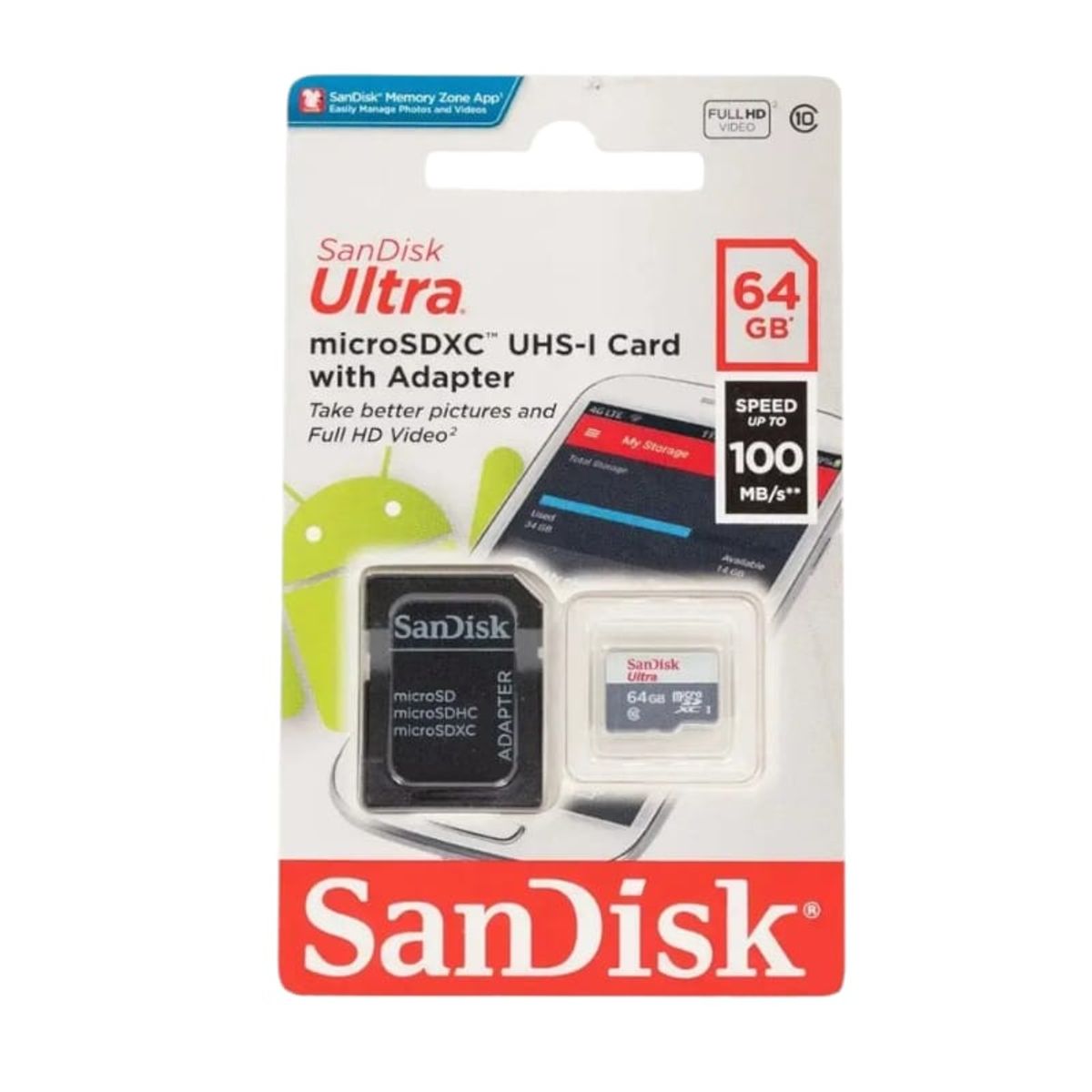 GENERICO - MICRO SD 64 GB SANDISK ULTRA UHS-1 SPEED CLASE 10 FULL HD BLISTER GRIS