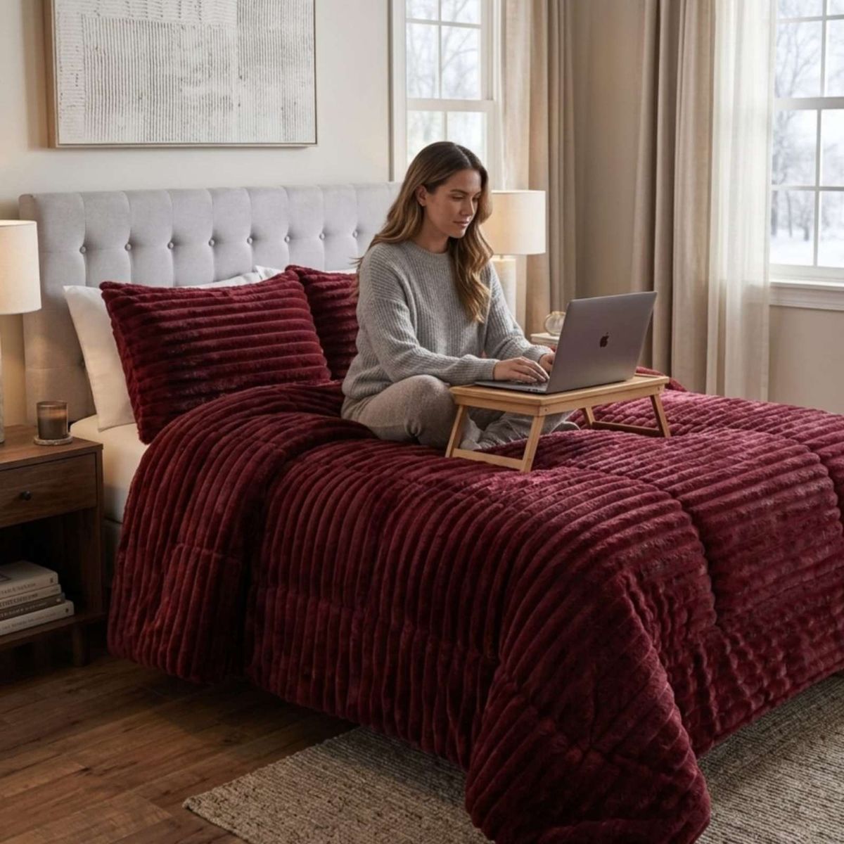 GENERICO - Cubrecama 2 plazas Pana de Terciopelo Premium Dale a tu dormitorio un toque elegante
