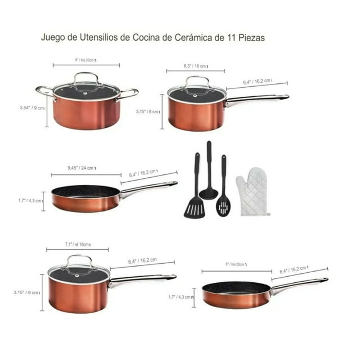 MOVI - BATERIA DE COCINA 11 PIEZAS, PARA TODO TIPO DE COCINAS, INDUCCION, ELECTRICA Y GAS