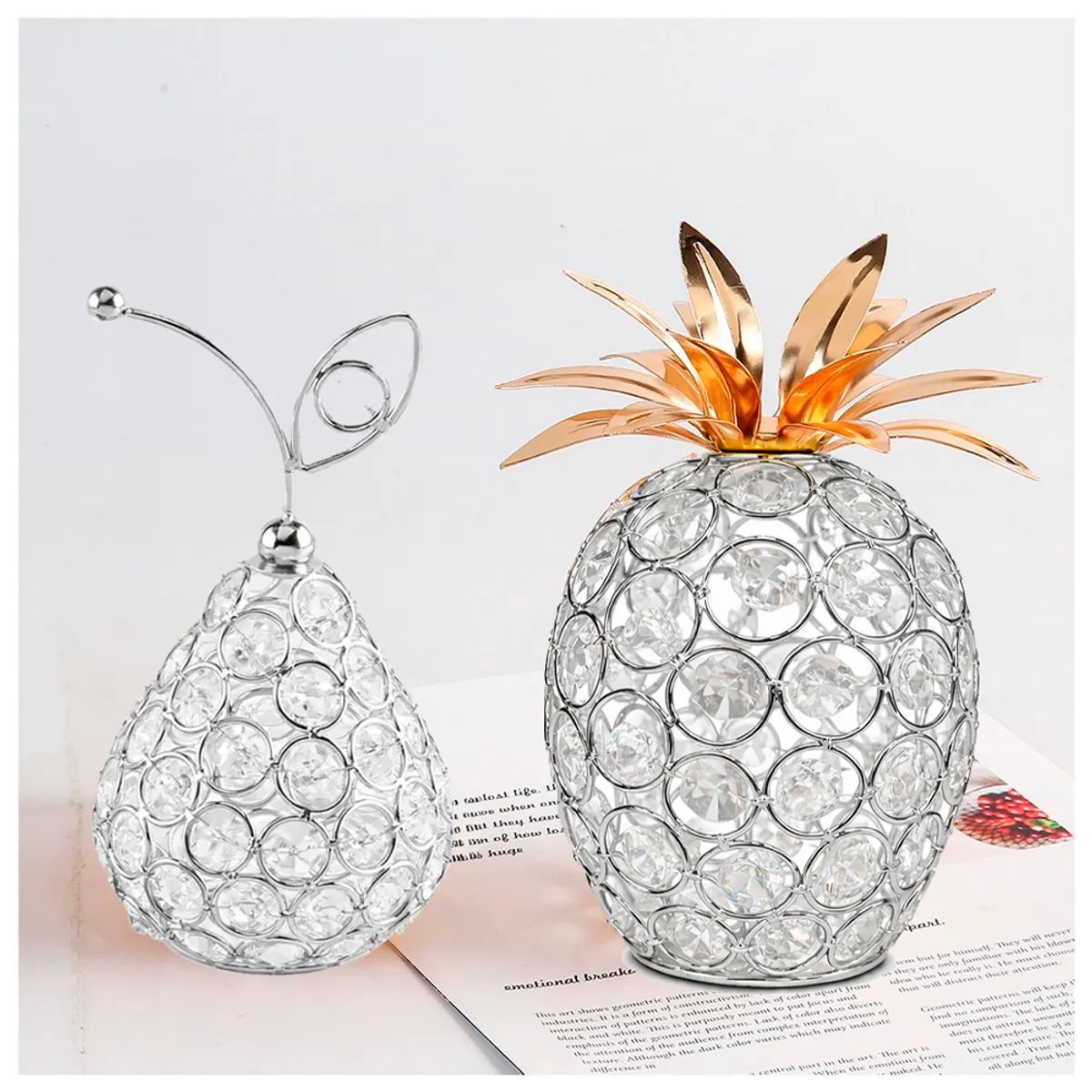 IRM - Set Adornos Elegantes de cristal Pera & Pina Decorativa ornamento artesania decoracion del hogar