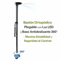 MOVI - Bastón Ortopédico Plegable con Luz LED y Base Antideslizante 360° Máxima Estabilidad y Seguridad al Caminar