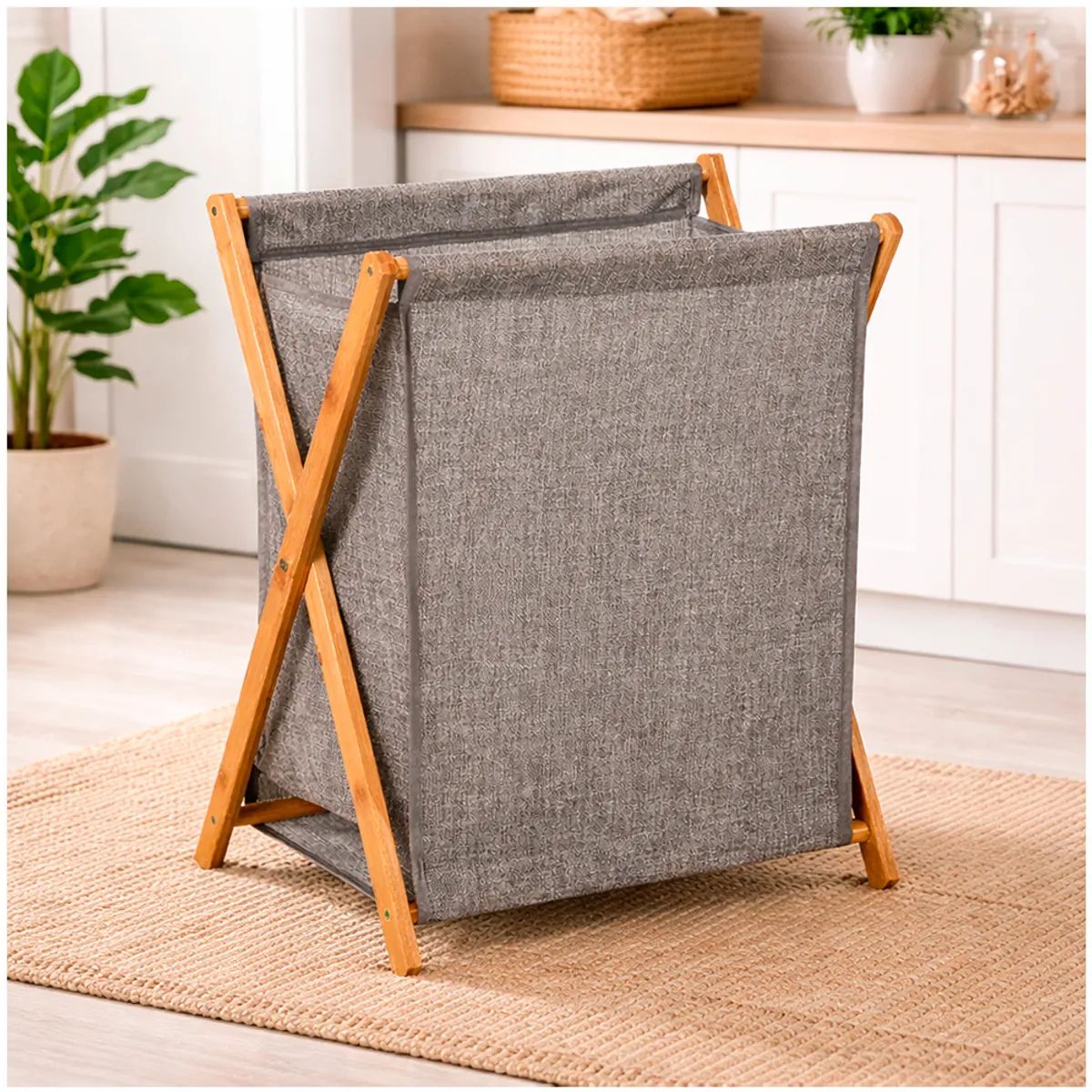 IRM - Canasto para Ropa Cesto plegable de Madera Bambu Grande 56cm Alto