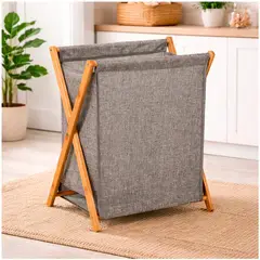 IRM - Canasto para Ropa Cesto plegable de Madera Bambu Grande 56cm Alto