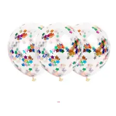 GENERICO - Globo de látex transparente con confeti estrellas multicolor 3pcs 30cm