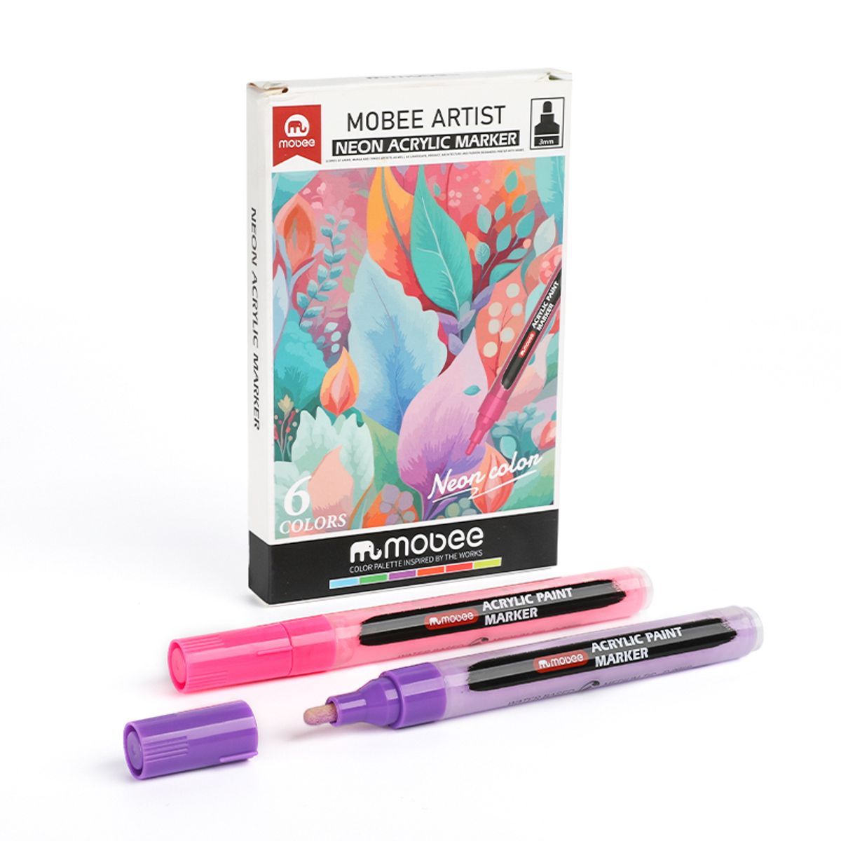 GENERICO - Marcadores Acrílicos Mobee 6 Colores Neón Punta Media