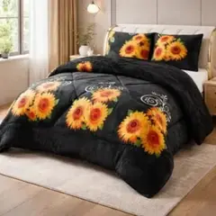 GENERICO - Cubrecama Plush Con Chiporro De Invierno 2 Plazas Diseño Estampado Con Girasoles