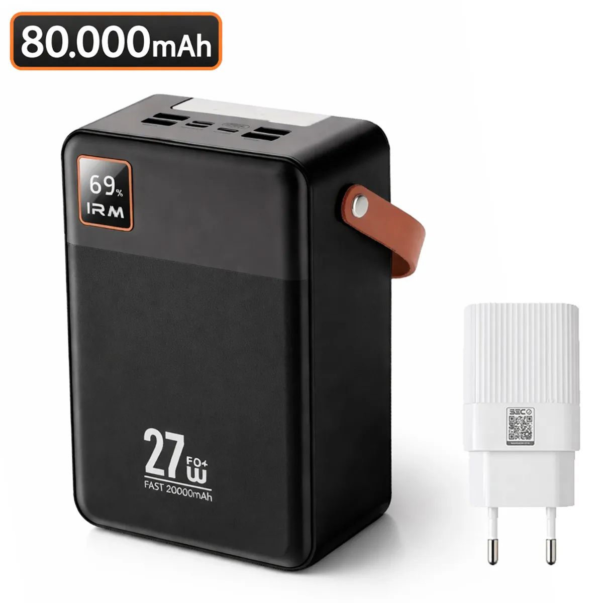 IRM - Cargador Portatil de Alta Capacidad 80.000mAh Banco De Energia Power Bank Carga Rapida & Linterna