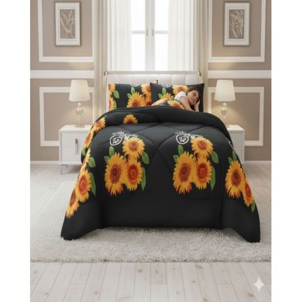 GENERICO - Cubrecama Plush Con Chiporro  De Invierno King Diseño Estampado Con Girasoles