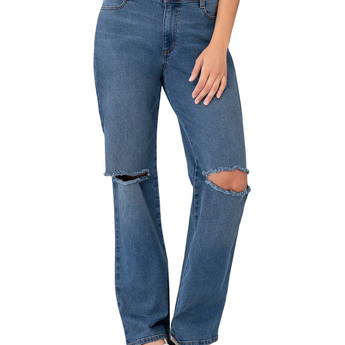 LEONISA - Leonisa Jean con bota ancha y abertura en rodilla J2870 Azul Medio