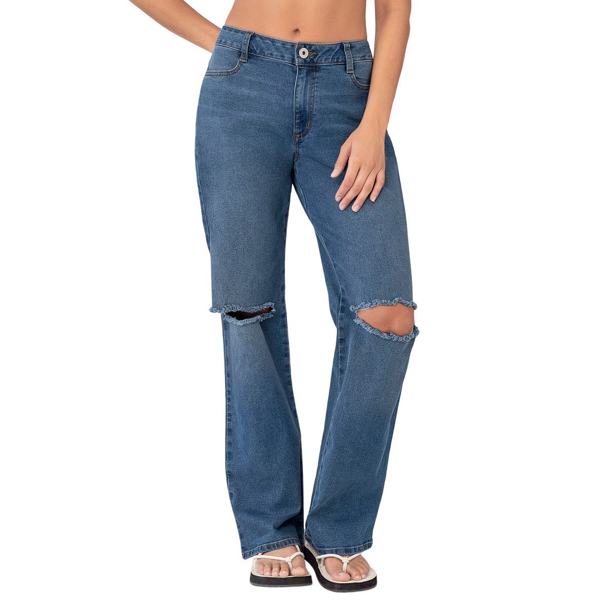 LEONISA - Leonisa Jean con bota ancha y abertura en rodilla J2870 Azul Medio