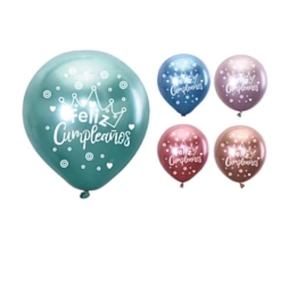 GENERICO - Globos cromados feliz cumpleaños 5pcs 30cm colores surtidos