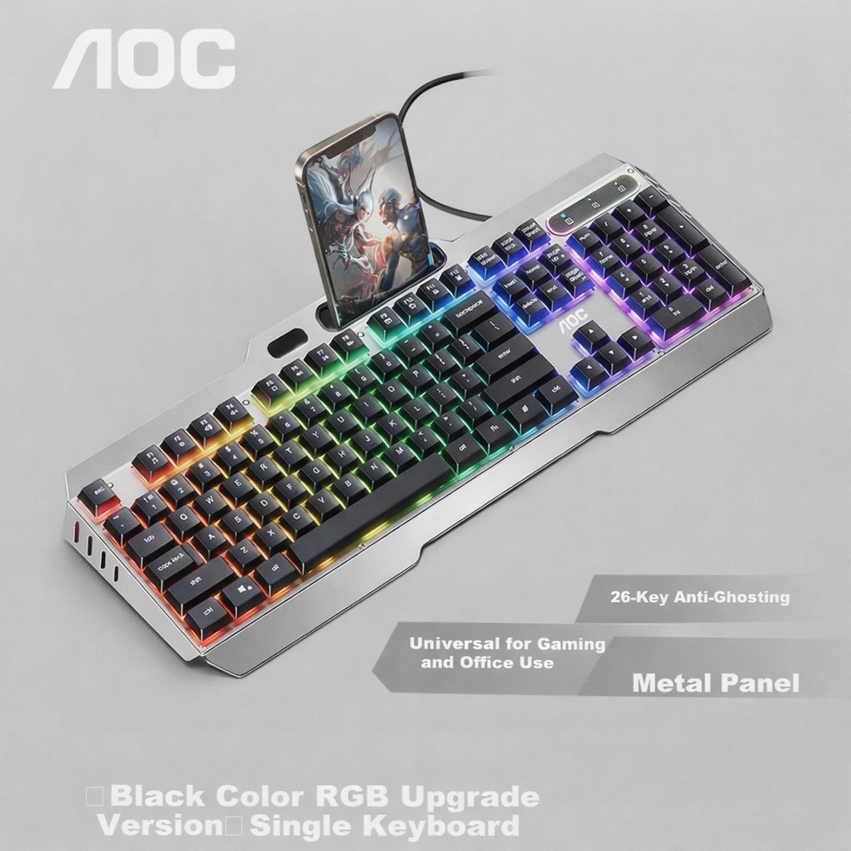 AOC - Teclado con cable AOC KB122, sensación mecánica, retroiluminado, negro