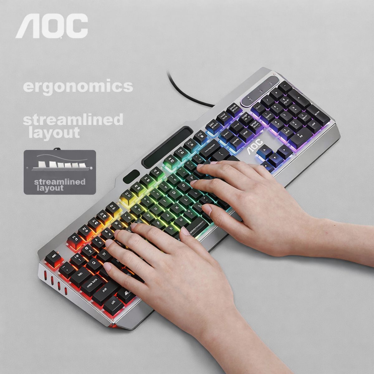 AOC - Teclado con cable AOC KB122, sensación mecánica, retroiluminado, negro