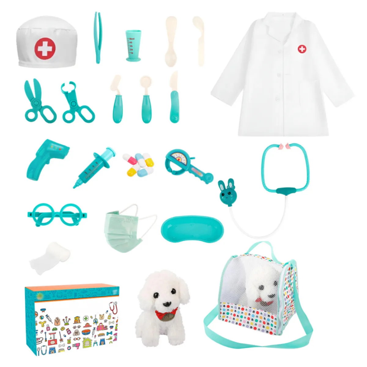 KINDA NICE - Set Perro Juguete Veterinario Educativo Para Niños, 26 Pcs,