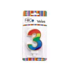GENERICO - VELA ARCOIRIS NUMERAL 3 X1 UNI