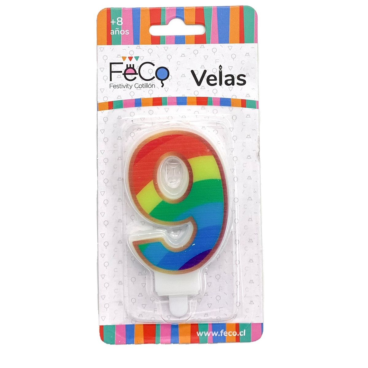 GENERICO - VELA ARCOIRIS NUMERAL 9 X1 UNI