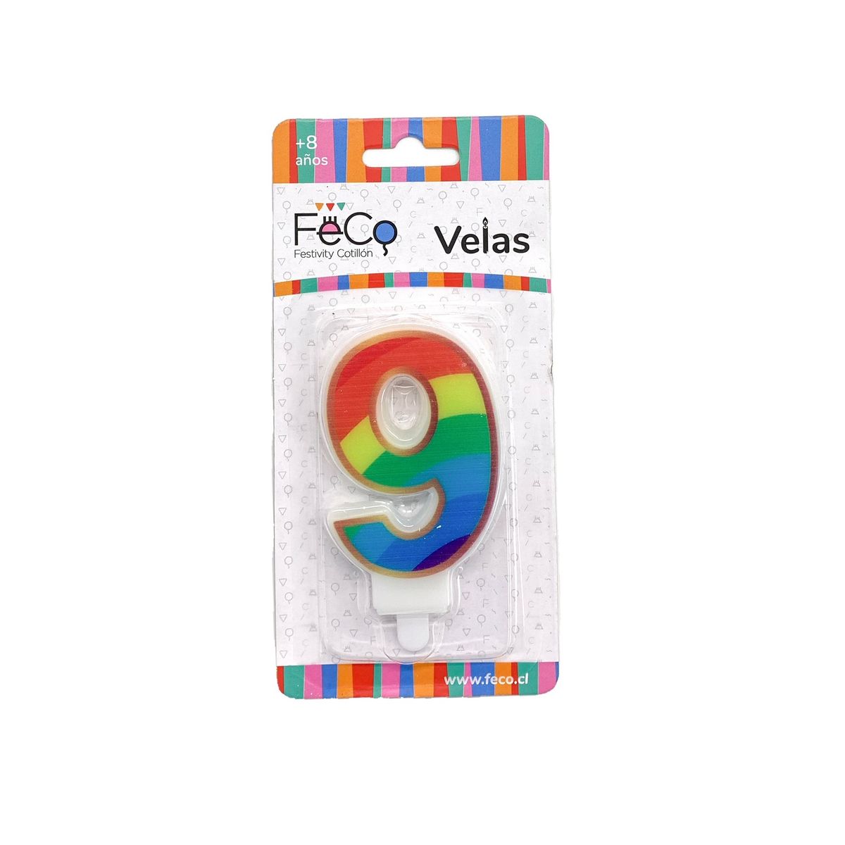 GENERICO - VELA ARCOIRIS NUMERAL 9 X1 UNI