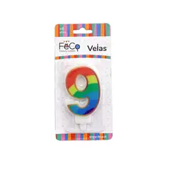 GENERICO - VELA ARCOIRIS NUMERAL 9 X1 UNI