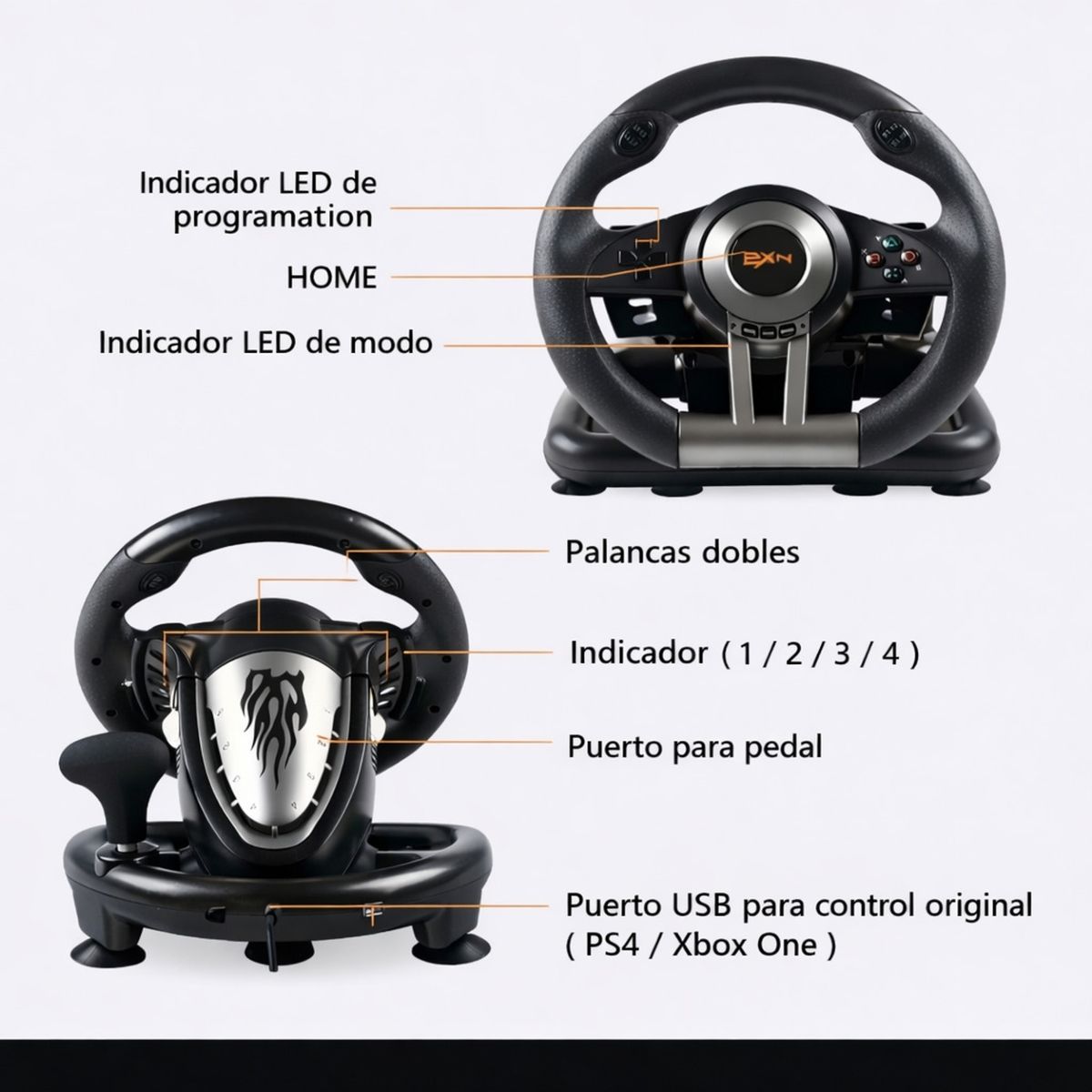 MOVI - Volante Gamer para PC, PS4, Xbox, Switch y Android con Pedales y Vibración  Simulador Universal