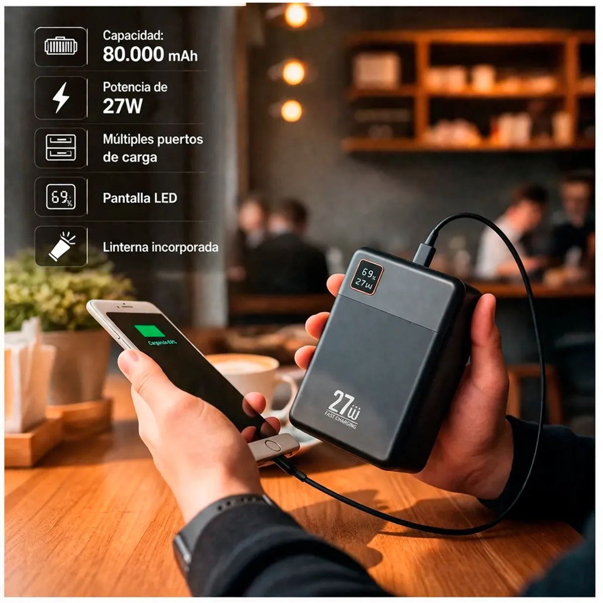 IRM - Cargador Portatil de Alta Capacidad 80.000mAh Banco De Energia Power Bank Carga Rapida & Linterna