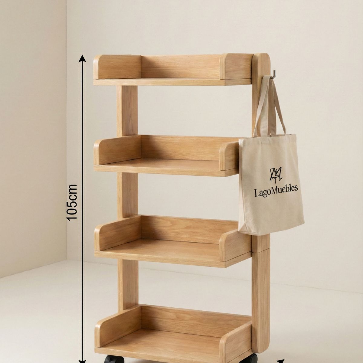 GENERICO - Estantería Móvil Nórdica 4 Niveles Con ruedas 48x26x105cm Mdf