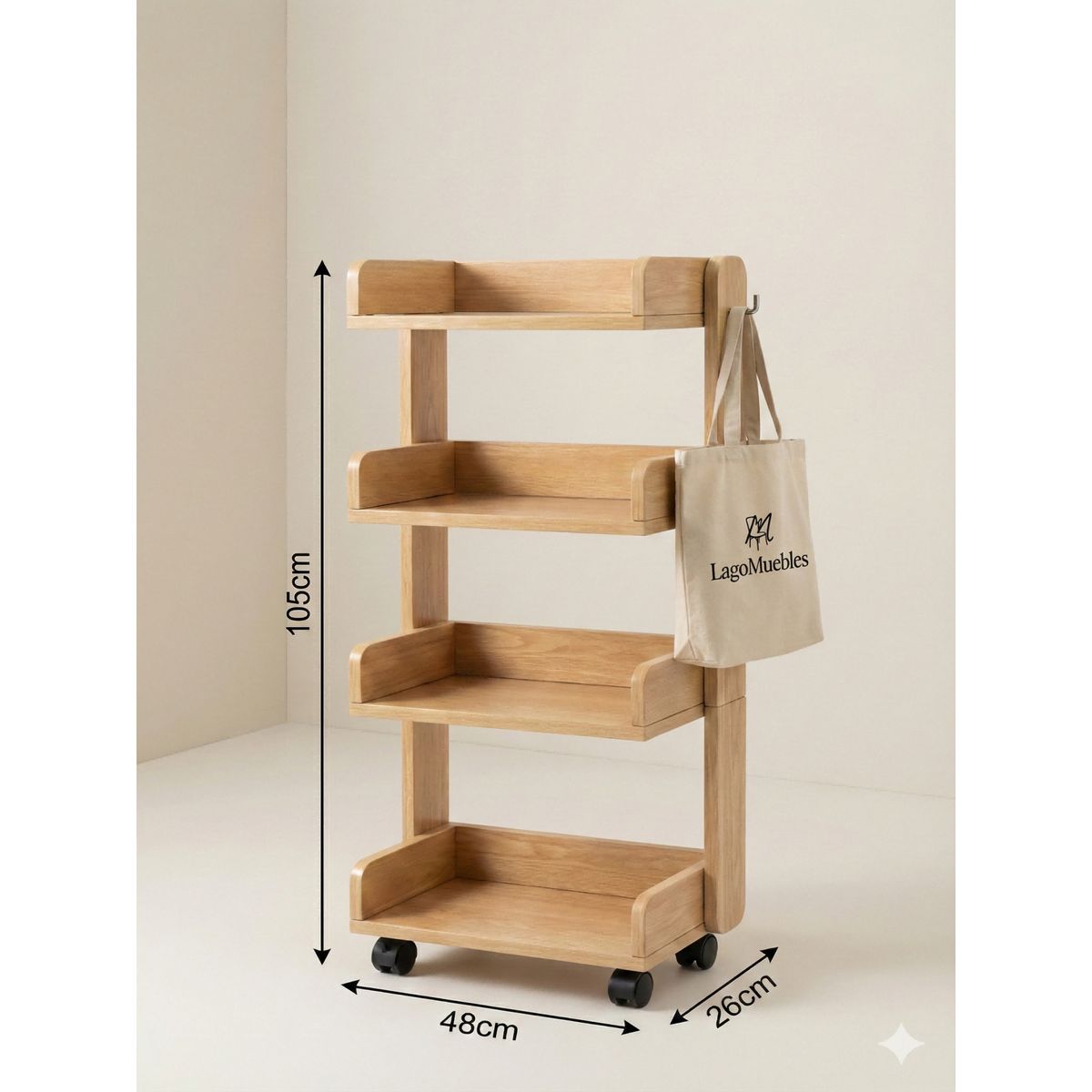 GENERICO - Estantería Móvil Nórdica 4 Niveles Con ruedas 48x26x105cm Mdf
