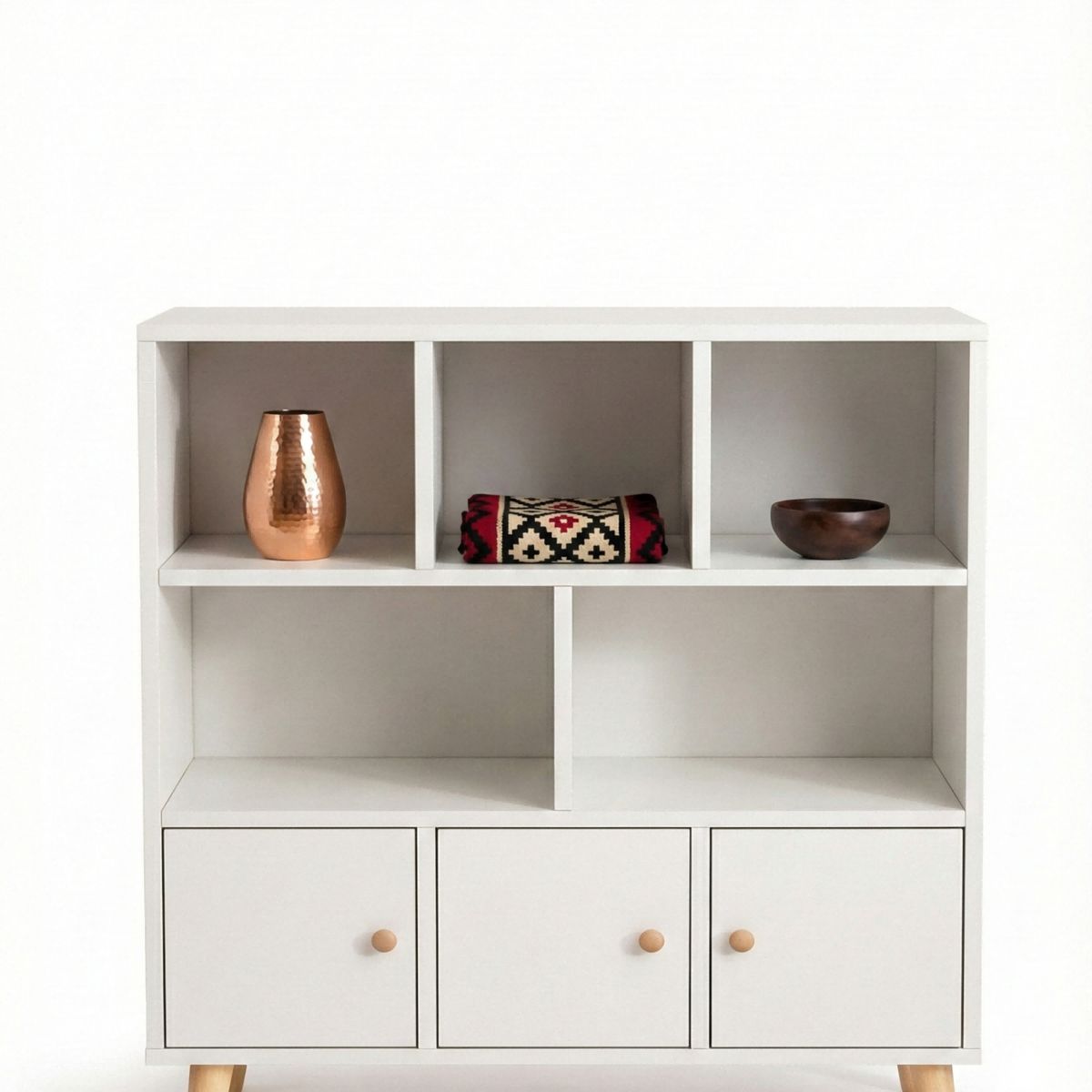 GENERICO - Librero Estantería Nórdico 3+2+3 Con 3 Puertas 80x24x86 Cm Mdp