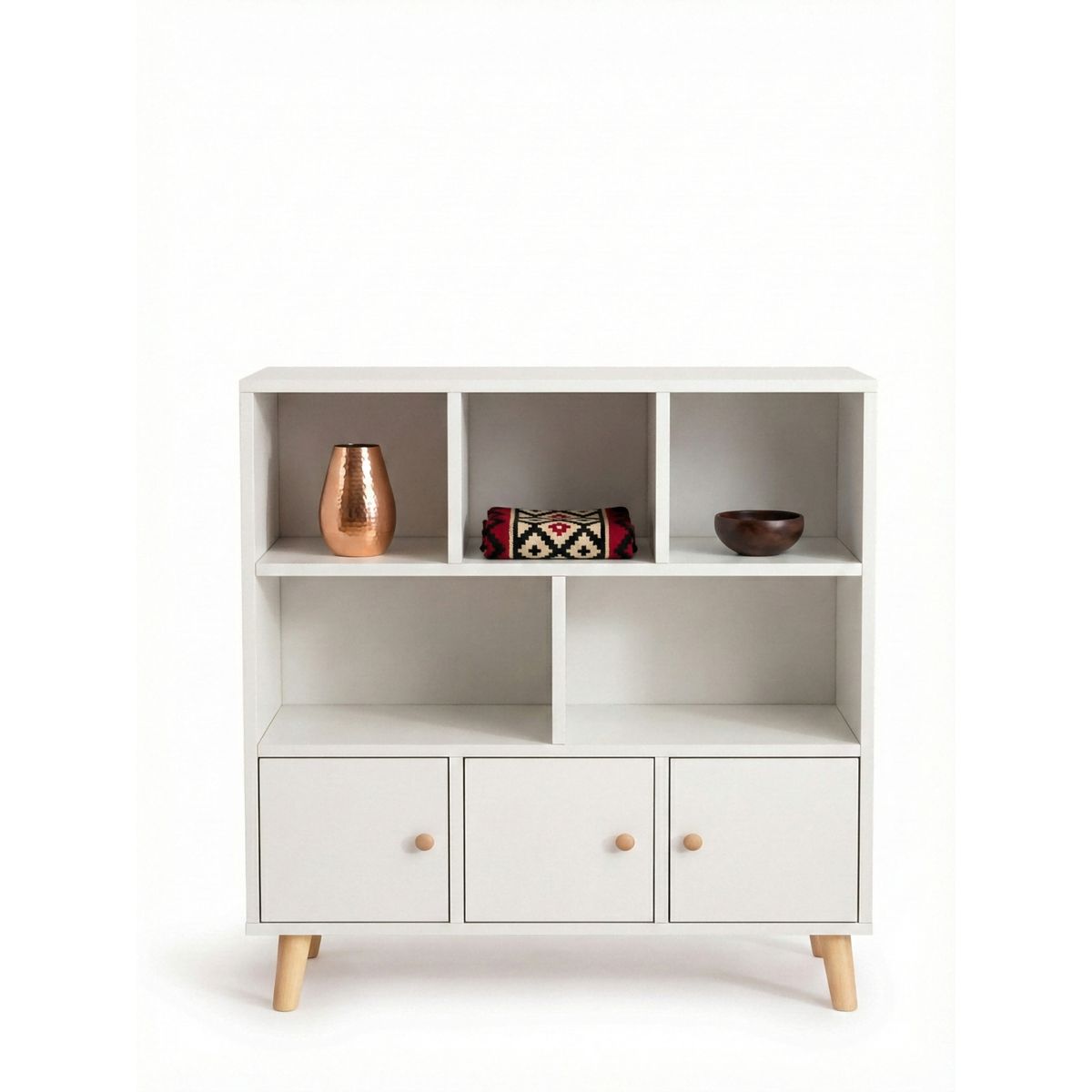 GENERICO - Librero Estantería Nórdico 3+2+3 Con 3 Puertas 80x24x86 Cm Mdp